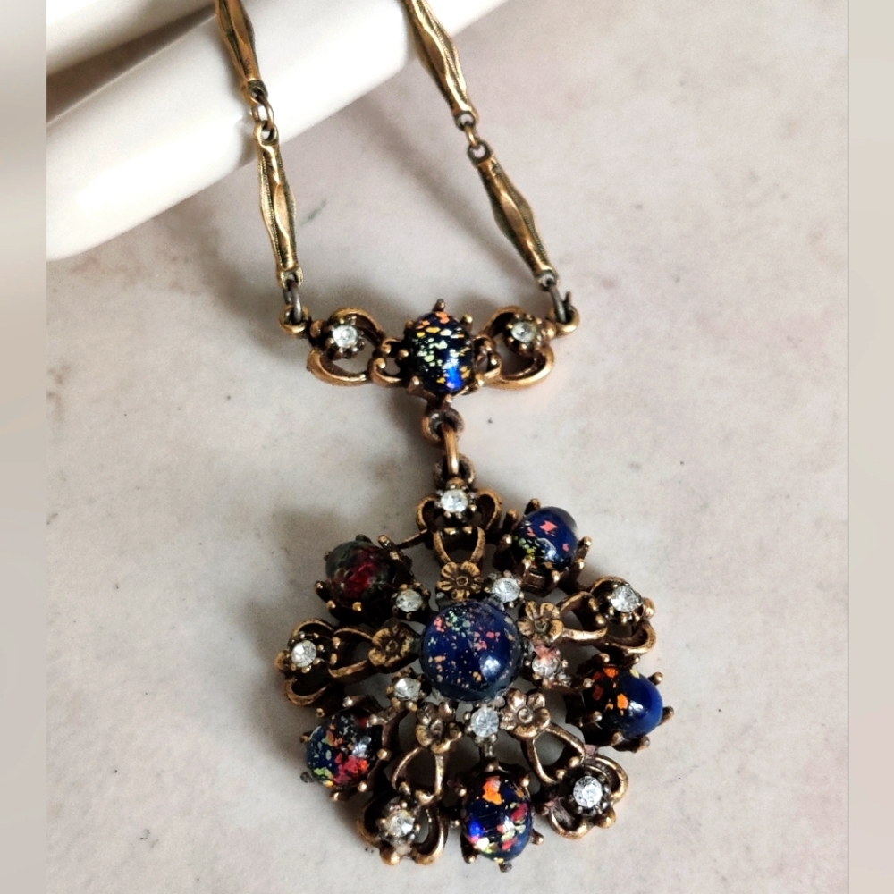 Vintage Coro Necklace Fruit Salad Foiled Glass
